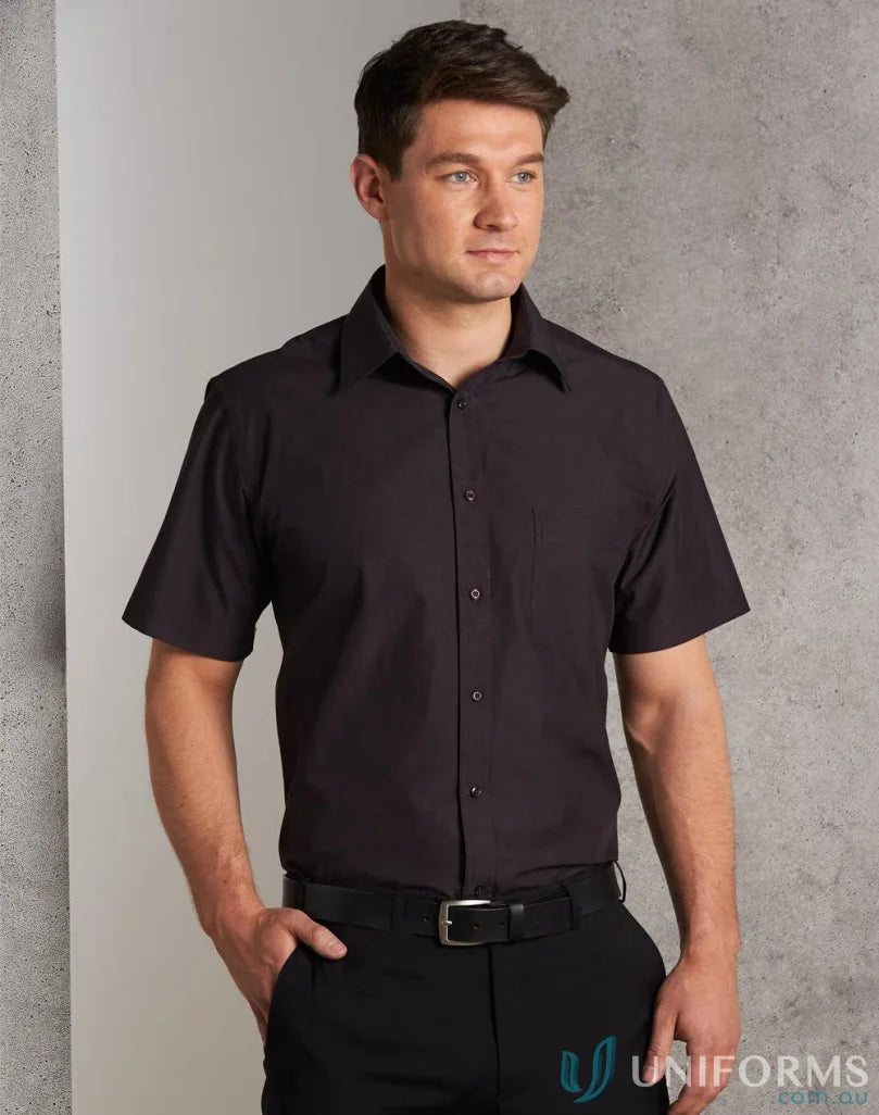 Winning Spirit NanoTech SS Shirt on man m7001 mens tech short sleeve black button-up