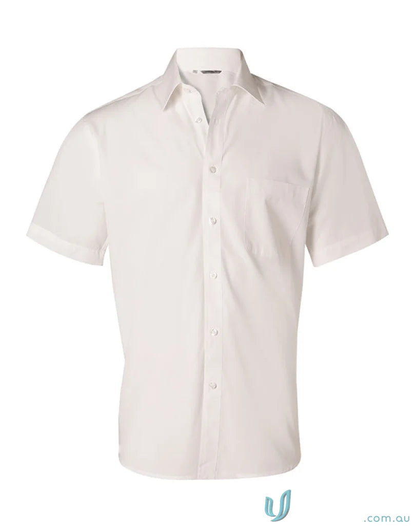 White short-sleeved button-down shirt from Winning Spirit NanoTech S/S Shirt m7001 mens tech short sleeve