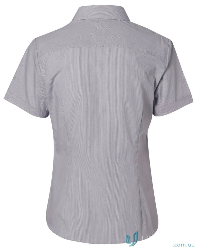 Gray striped womens fine stripe short sleeve shirt from Winning Spirit for women