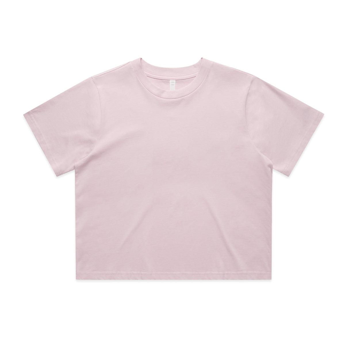 A soft blush pink women’s classic cropped tee with round neckline perfect for casual workwear or uniforms
