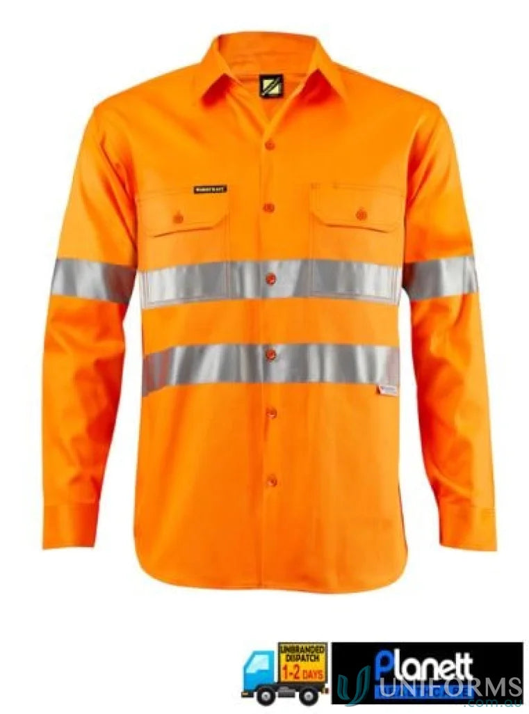 Orange long-sleeved safety shirt with reflective tape from WorkCraft HiVis work uniforms