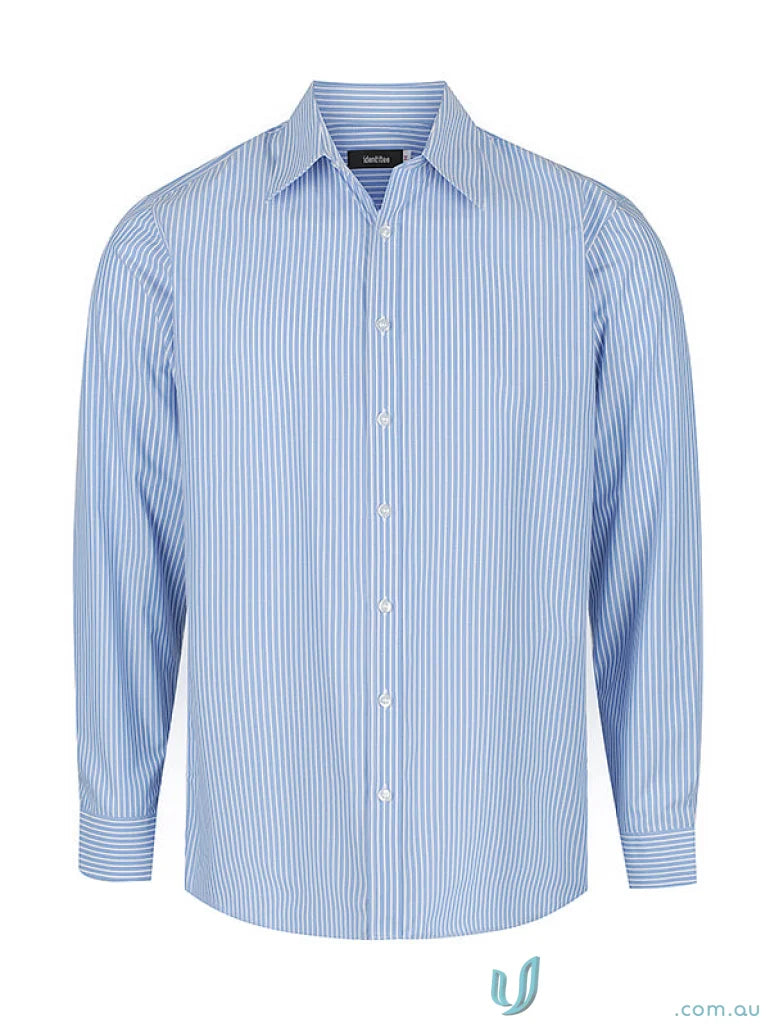 Blue and white striped York L/S Shirt perfect for work uniforms or casual workwear