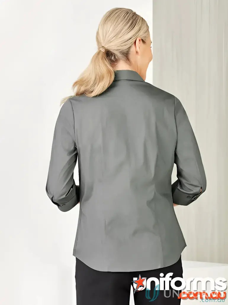 Gray cotton-rich blend monaco shirt with french cuffs from YR Ladies EMB 3Q Shirt