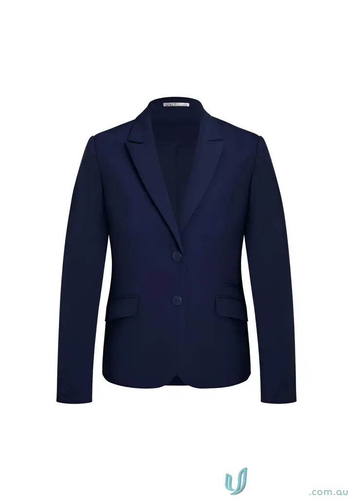 Navy blue Siena mid length blazer with flattering silhouette and tapered waist