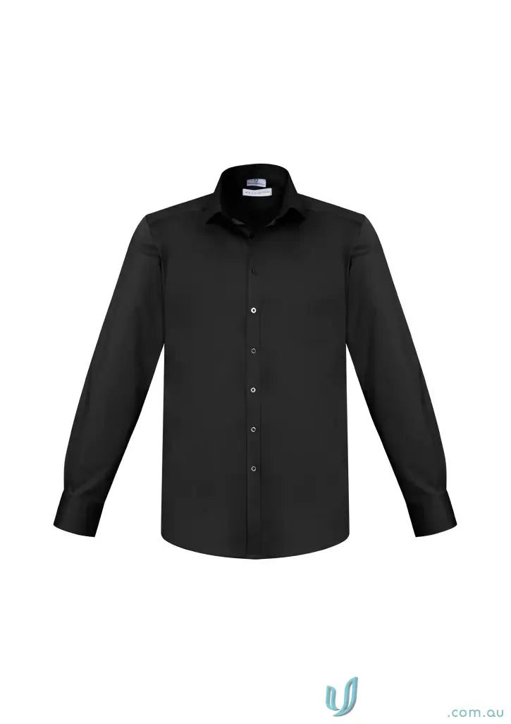 Black long-sleeved dress shirt from YR Mens EMB LS Shirt with modern narrow collar