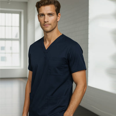 Navy blue 1300 Hygienist Scrub Top with v-neck pocket for workwear uniforms