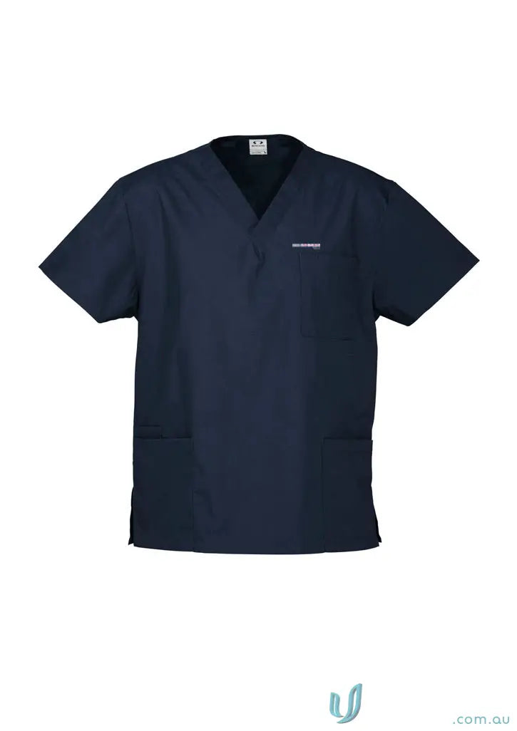 Dark blue V-neck Trainee DA scrub top with multiple pockets for workwear and uniforms