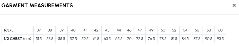 Westgarth Gingham LS Shirt size chart