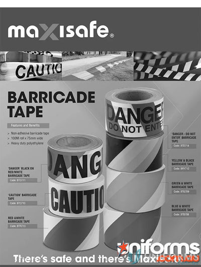 Rolls of barricade tape in red and white for safety barriers, great for workwear setups