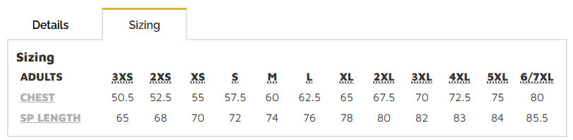 Cambridge Striped Rugby Jumper size chart