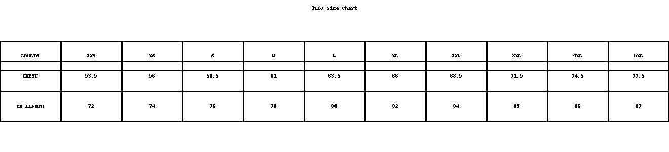 Podium Tech Jacket size chart