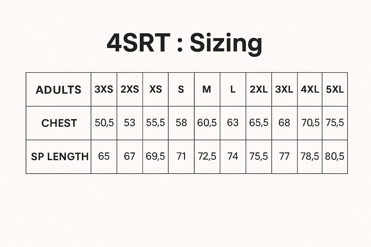 Bobbin Unisex Scrubs Top size chart