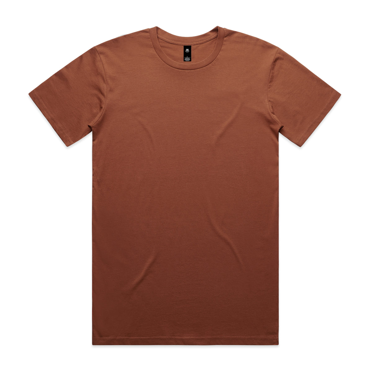 A minimalist rust-colored cotton crew neck tee perfect for workwear and casual uniforms named planett staple tee