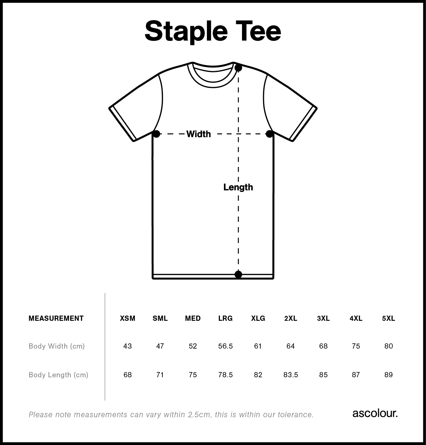 Staple Tee | 5001 size chart