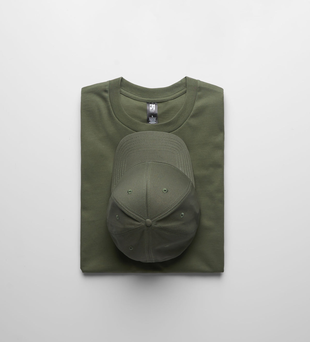 Olive green structured baseball cap with matching fabric brim perfect for workwear and uniforms