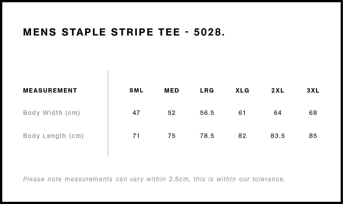 Staple Stripe Tee size chart