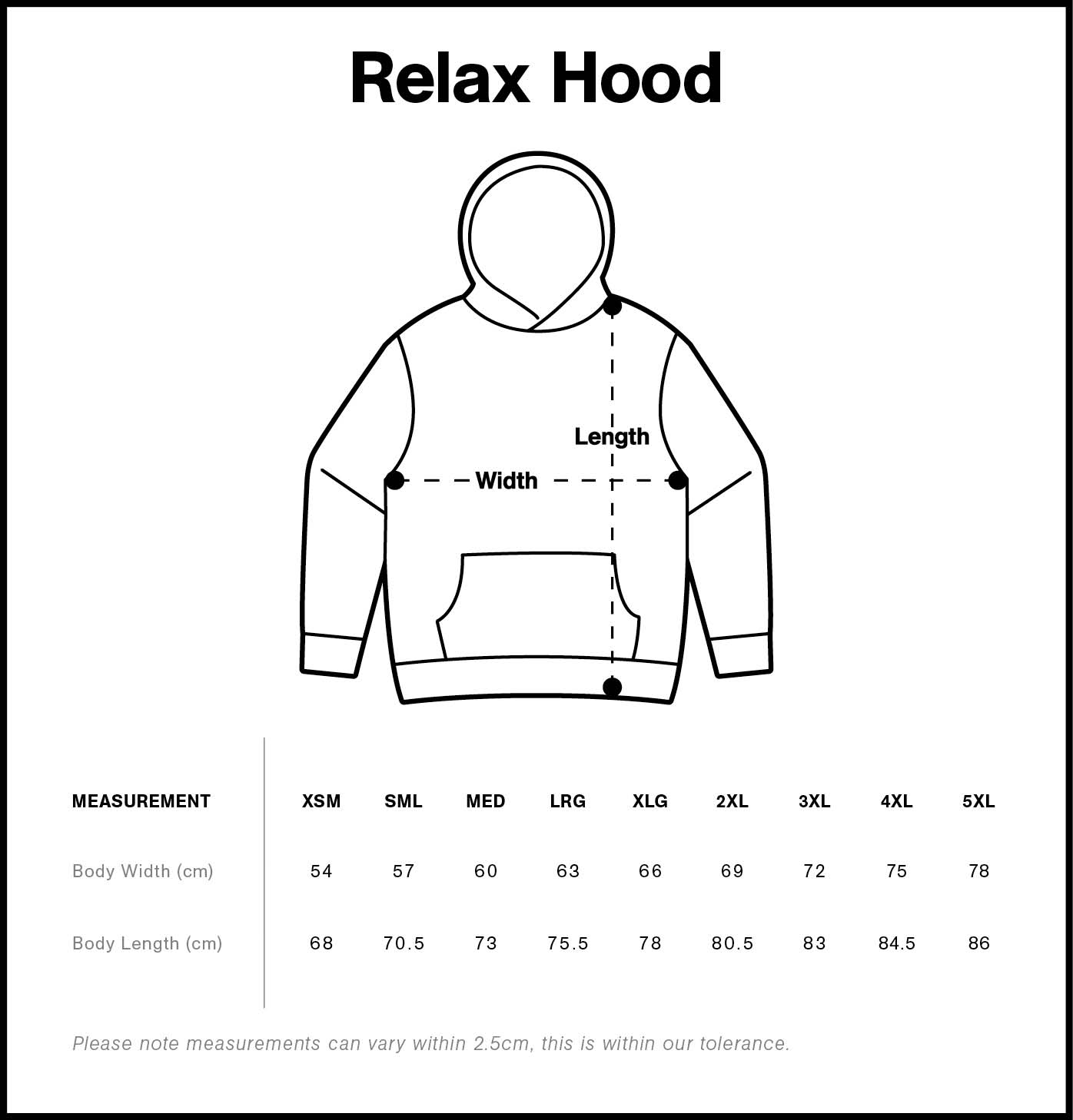 Relax Hood | 5161 size chart