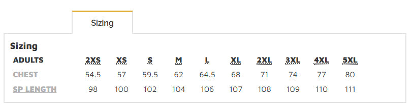 Bobbin Dust Lab Coat size chart