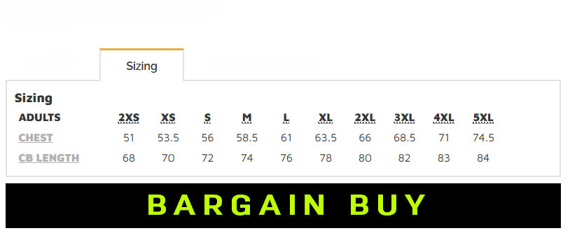 HiVis Water Resist Softshell Jacket size chart