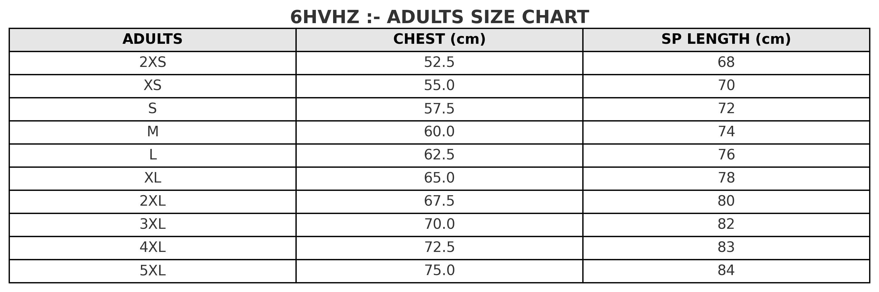 HiViz Half Zip Fleece Hoodie size chart