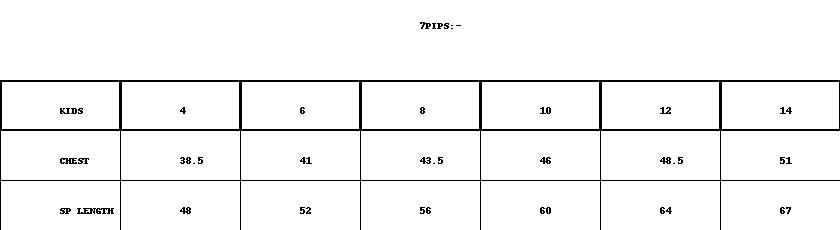 Kids Podium Piping Polo size chart