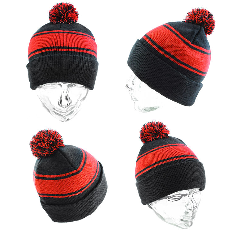 Striped PomPom Beanie