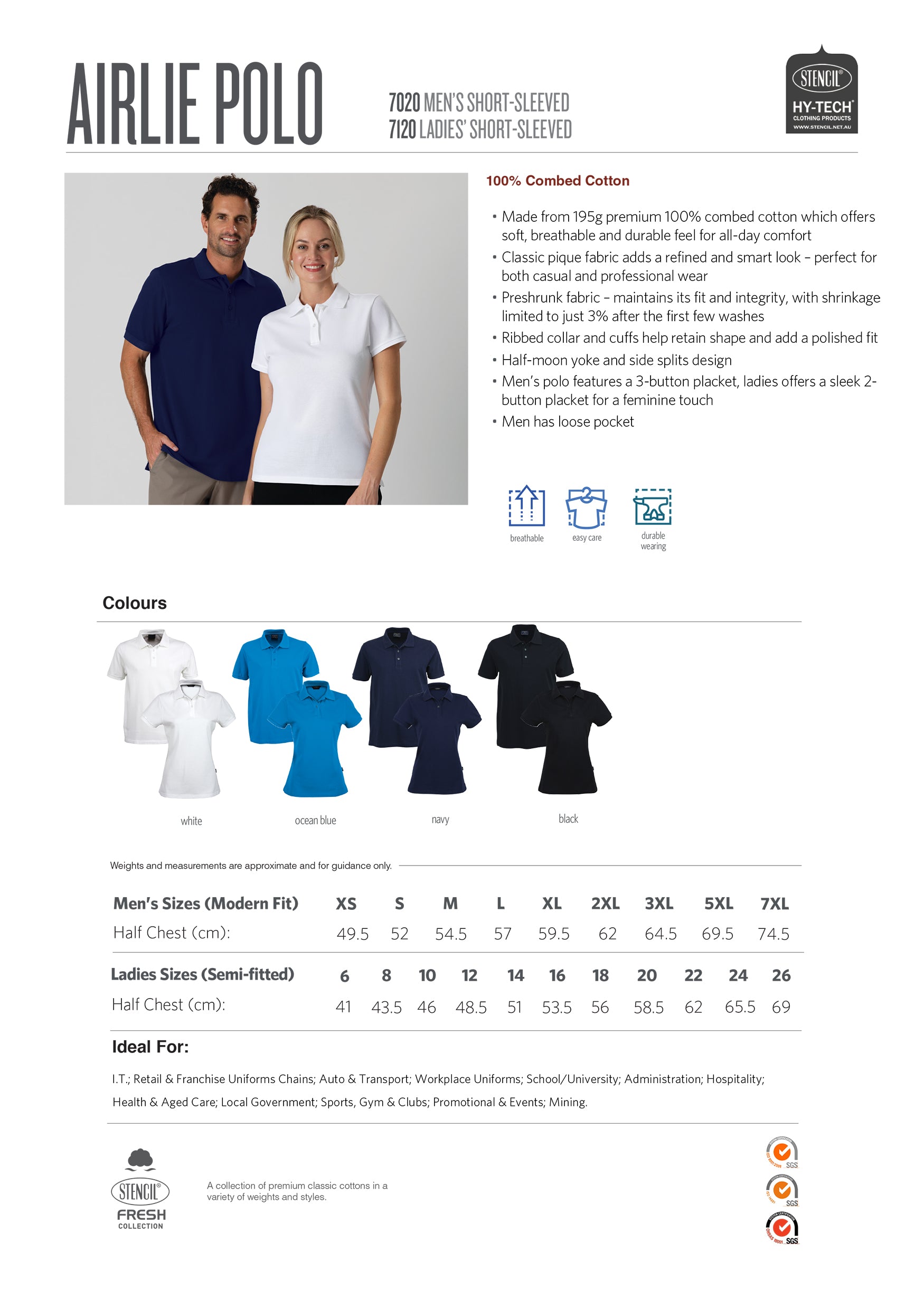 Whitehaven Premium Polo size chart