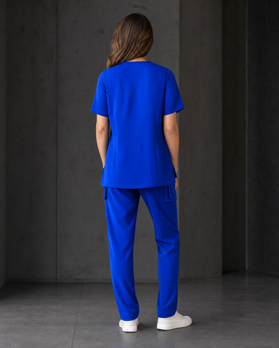 Avery Ladies Round Neck Scrub Top CST942LS in electric blue - back view