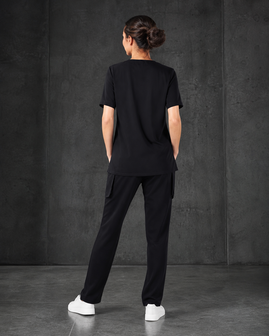Avery Ladies Round Neck Scrub Top CST942LS in black - back view