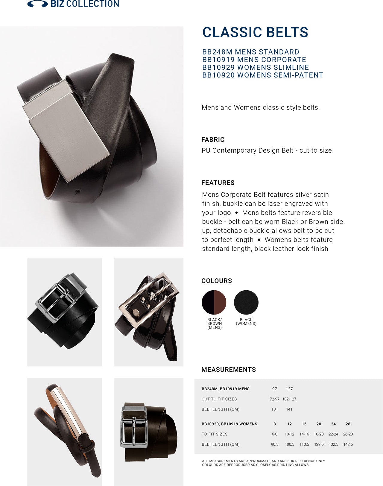 Mens Corporate Belt size chart