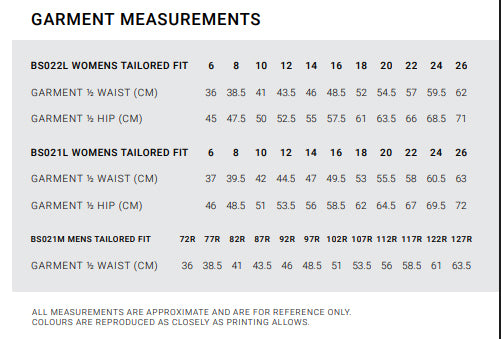 Ladies Lawson Chino Pants size chart