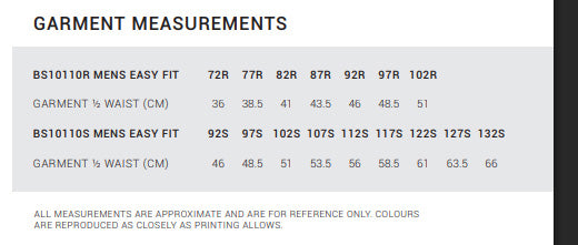 Detroit Pant size chart