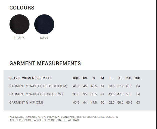Bella Ladies Pant size chart
