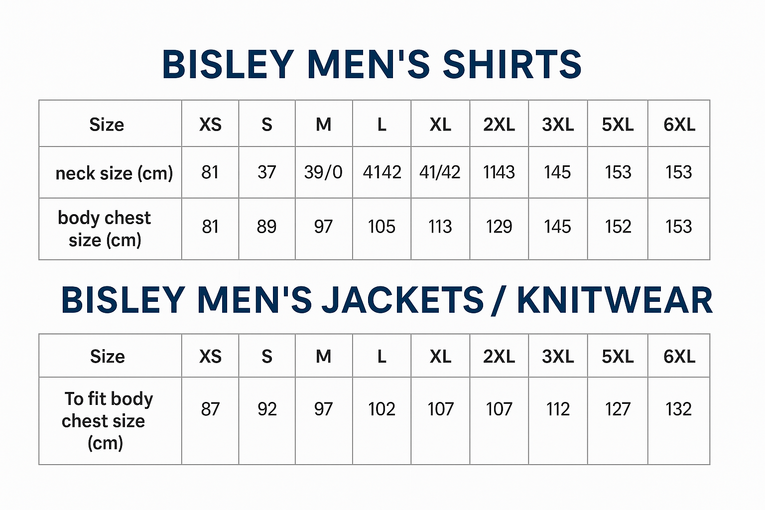Work Fleece Crew Neck Jumper size chart