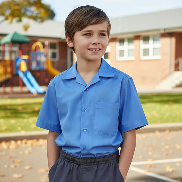 Boys wearing short sleeve school uniform shirts in Australia for student wear and bulk school supply