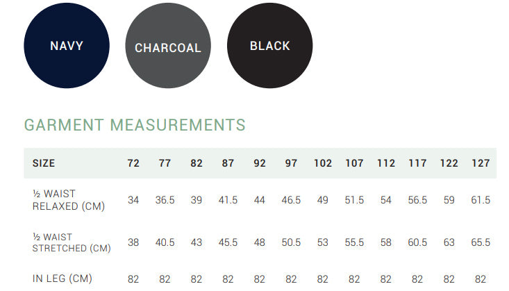 Biz Comfort Waist Cargo Pant size chart