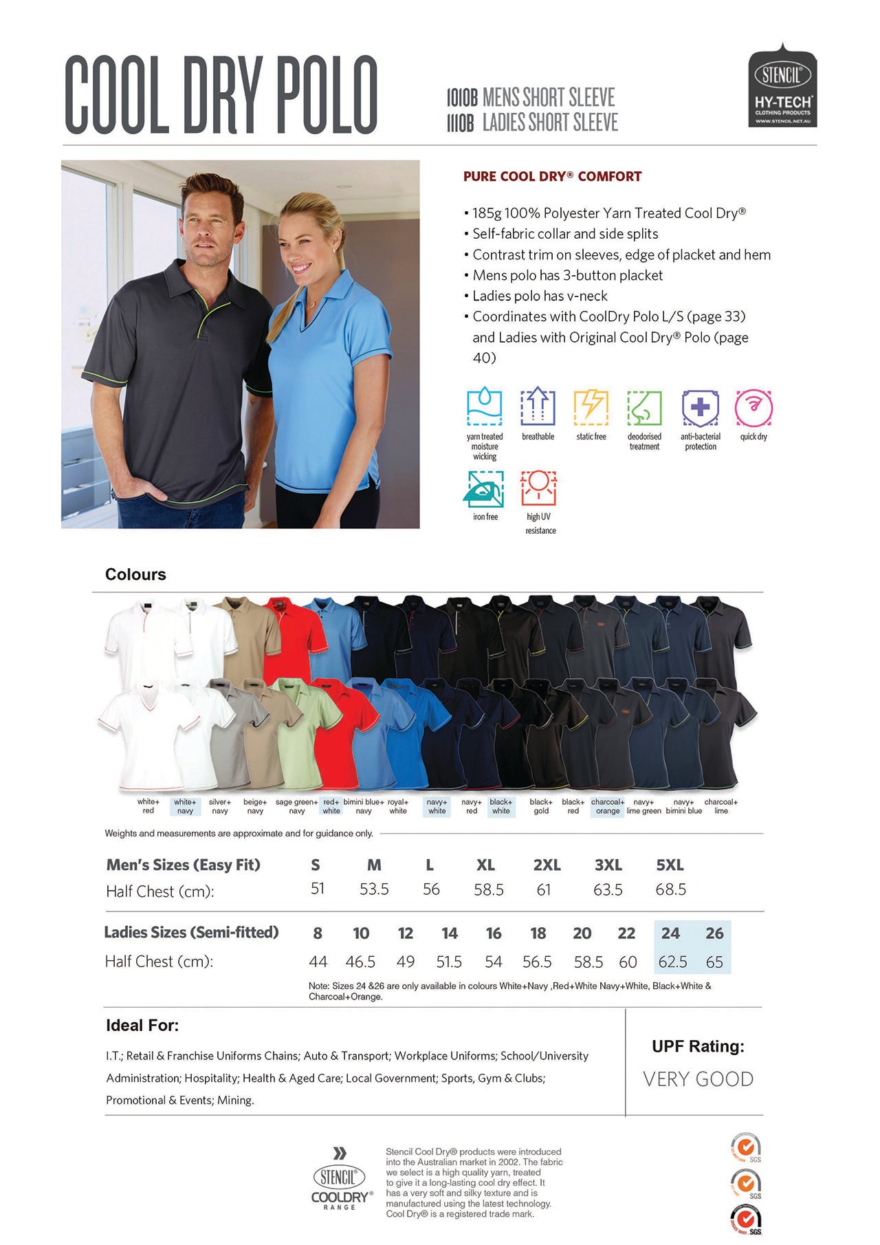 Cool Dry 2 Polo size chart