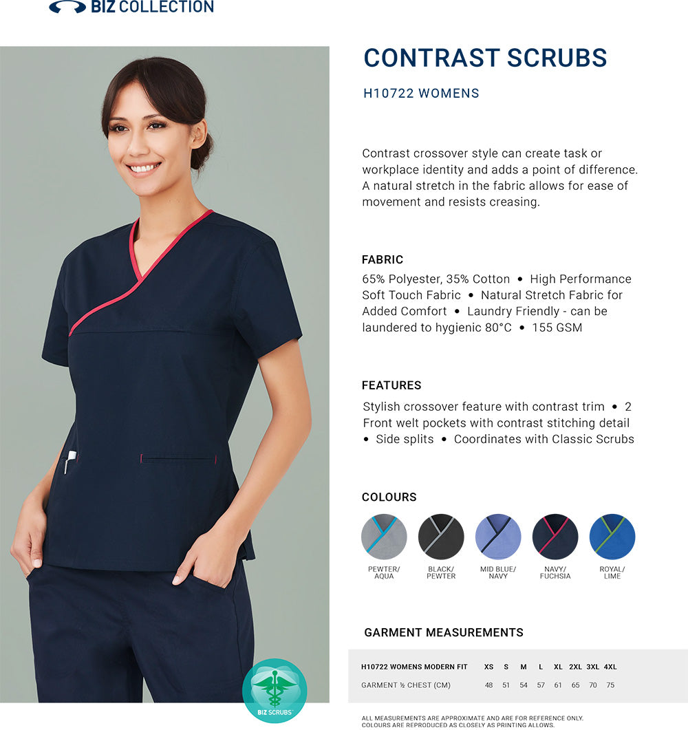 inaura: Contrast Ladies Scrub Top size chart