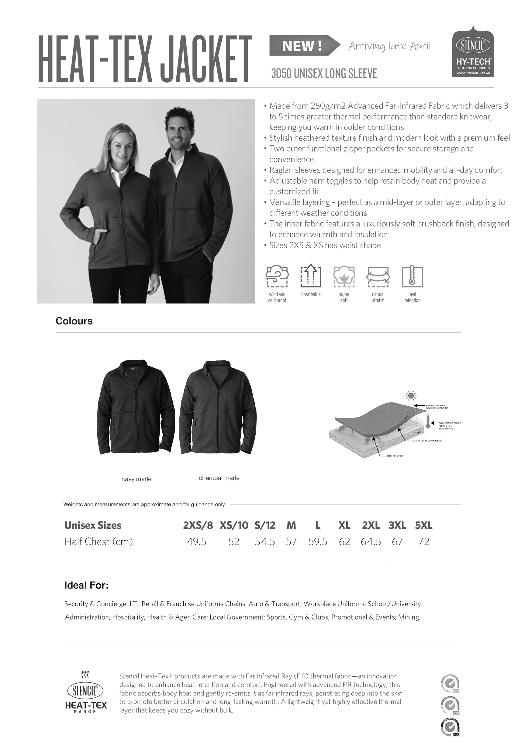 Heat-Tex Unisex Jacket size chart