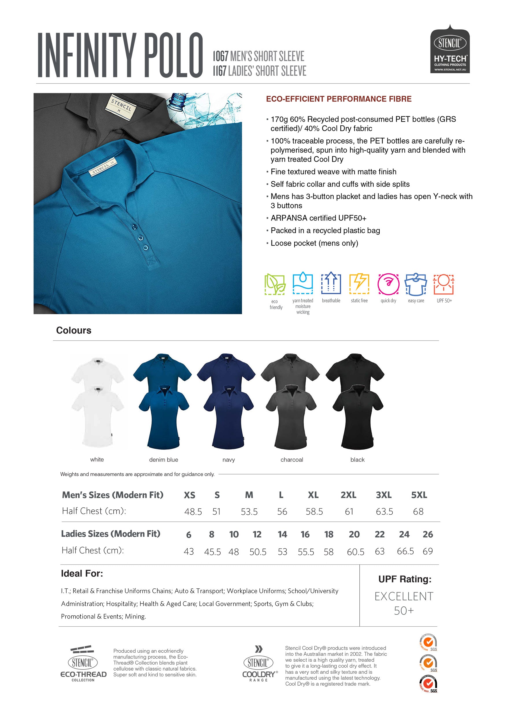 Infinity Men's Short Sleeve Polo size chart