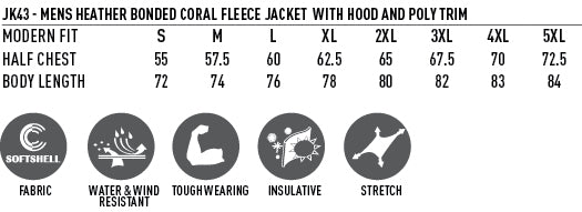 Bristol Jacket size chart