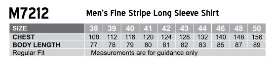 Mens Fine Stripe LS Shirt size chart
