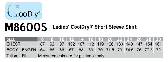 Ladies CoolDry SS Healthcare Shirt size chart