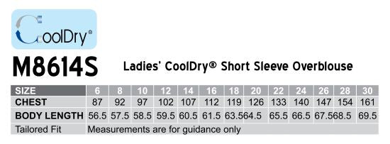 Ladies Overblouse SS CoolDry Shirt size chart