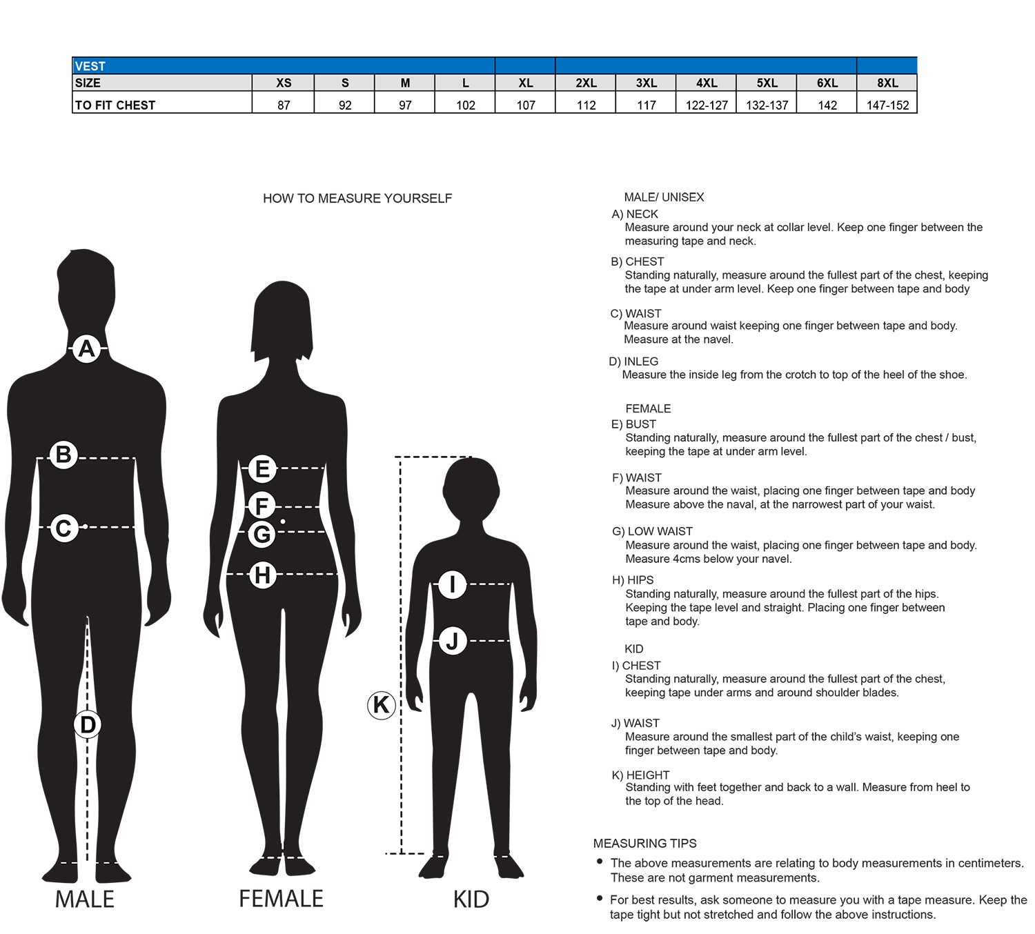 HiVis Cotton Back Polo size chart