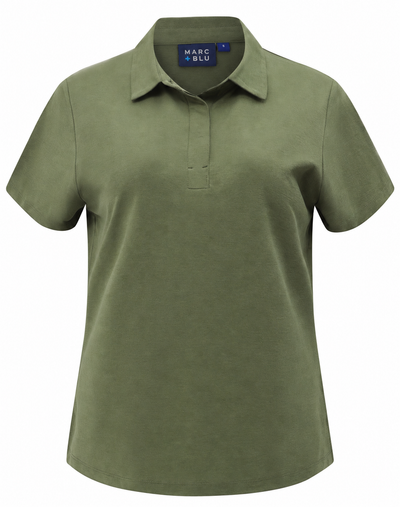 An olive green short-sleeve polo shirt by Marc Blu, shown on a clean white background.