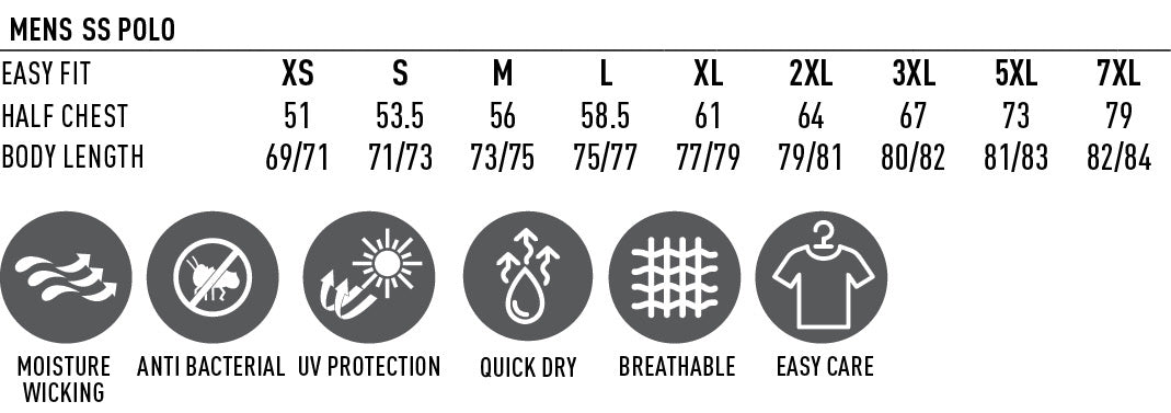 PS-C116 Custom Polo size chart