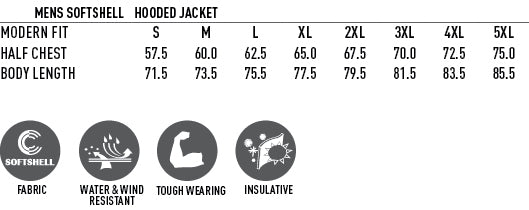 SNDSKN VT-C116 Custom Hooded Softshell Vest size chart