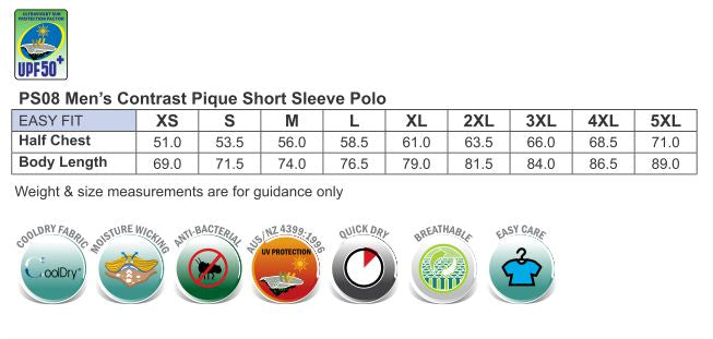 Pique Liberty Polo size chart