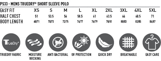 Victory SS Polo size chart
